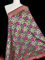 Black Color Floral Jaal Banarasi Silk Dupatta - Kaash