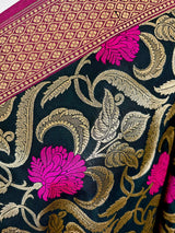 Black Color Floral Jaal Banarasi Silk Dupatta - Kaash