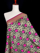 Black Color Floral Jaal Banarasi Silk Dupatta - Kaash