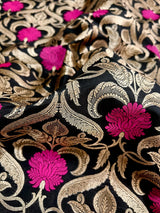 Black Color Floral Jaal Banarasi Silk Dupatta - Kaash