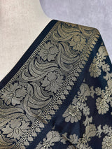 Black Banarasi Floral Jaal dupatta in banarasi silk (non-pure) with floral jaal with muted gold zari — Kaash Collection