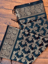 Black Color Floral Jaal Muted Gold Zari Weaved Dupatta | Floral Silk Dupatta | Zari Work | Dupatta | Stole | Scarf | Dupattas for Gifts - Kaash