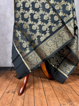 Black Color Floral Jaal Muted Gold Zari Weaved Dupatta | Floral Silk Dupatta | Zari Work | Dupatta | Stole | Scarf | Dupattas for Gifts - Kaash