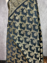 Black Color Floral Jaal Muted Gold Zari Weaved Dupatta | Floral Silk Dupatta | Zari Work | Dupatta | Stole | Scarf | Dupattas for Gifts - Kaash