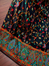 Black Color Kani Saree in Cotton Silk with Floral Jaal - Kaash