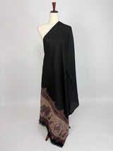 Black wool (kashmiri lohi) Kashmiri shawl with mughal-inspired motifs — Kaash Collection
