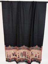 Black wool (kashmiri lohi) Kashmiri shawl with mughal-inspired motifs — Kaash Collection