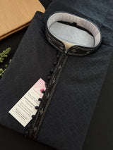 Black men's kurta pajama in soft silk with self-design with cotton lining — Kaash Collection