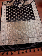 Black Color Mashru Silk Handloom Saree with Muted Gold Zari Weave | Banarasi Mashru Silk Saree | Party Wedding Wear Sarees - Kaash