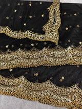 Black Net Sequin Wedding dupatta in net with gold zari, sequin & bead work on net — Kaash Collection