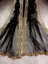 Black Net Sequin Wedding dupatta in net with gold zari, sequin & bead work on net — Kaash Collection