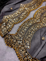 Black Net Sequin Wedding dupatta in net with gold zari, sequin & bead work on net — Kaash Collection
