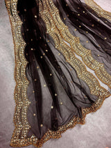 Black Net Sequin Wedding dupatta in net with gold zari, sequin & bead work on net — Kaash Collection