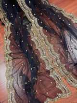 Black Net with Zari Sequin dupatta in net with zari, sequin & bead work on net — Kaash Collection
