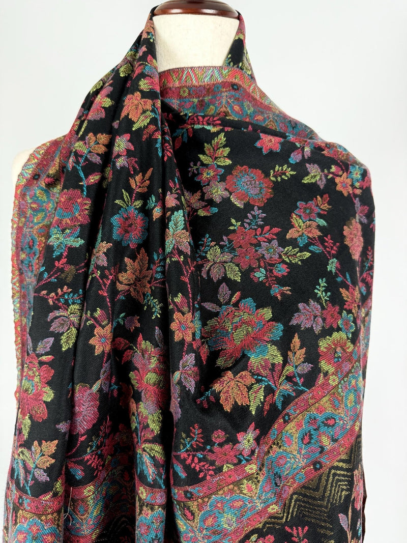 Black premium pashmina Kashmiri shawl with kani weave, floral motifs — Kaash Collection