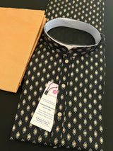 Black men's kurta pajama in pure cotton with small gold buttis on cotton — Kaash Collection
