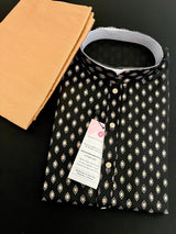 Black men's kurta pajama in pure cotton with small gold buttis on cotton — Kaash Collection
