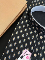 Black men's kurta pajama in pure cotton with small gold buttis on cotton — Kaash Collection