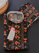 Black men's kurta pajama in soft cotton silk with sequin & colorful thread work — Kaash Collection