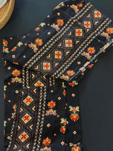 Black men's kurta pajama in soft cotton silk with sequin & colorful thread work — Kaash Collection