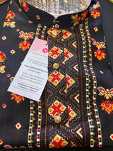 Black men's kurta pajama in soft cotton silk with sequin & colorful thread work — Kaash Collection
