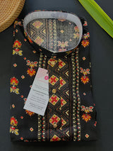 Black men's kurta pajama in soft cotton silk with sequin & colorful thread work — Kaash Collection