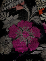 Black Banarasi Cotton saree in pure banarasi cotton with meenakari resham with floral jaal — Kaash Collection