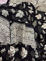 Black pure khaddi georgette banarasi silk saree with silver zari weave — Kaash Collection