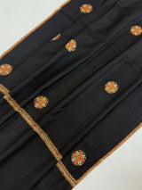 Black pure pashmina Kashmiri shawl with fine kashmiri needlework — Kaash Collection