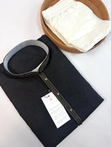 Black Color Raw Silk Men Kurta Pajama with Self Design material with Self Weave Pattern - Kaash