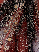 Black soft net dupatta with heavy embroidery, pearl & zari — Kaash Collection