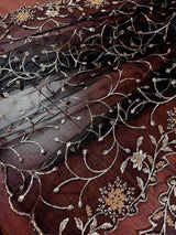 Black soft net dupatta with heavy embroidery, pearl & zari — Kaash Collection