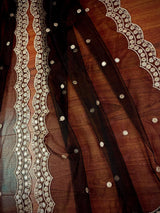 Black soft net dupatta with muted gold zari & mirror — Kaash Collection