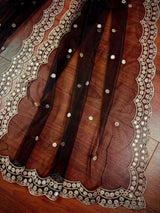 Black soft net dupatta with muted gold zari & mirror — Kaash Collection