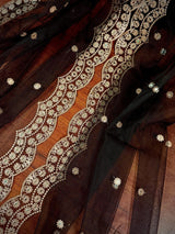 Black soft net dupatta with muted gold zari & mirror — Kaash Collection