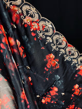 Black Color Soft Organza Dupatta with Embroidery, Sequin and Zari with Floral Digital Prints - Kaash