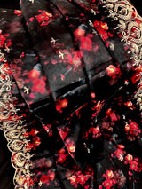 Black Color Soft Organza Dupatta with Embroidery, Sequin and Zari with Floral Digital Prints - Kaash