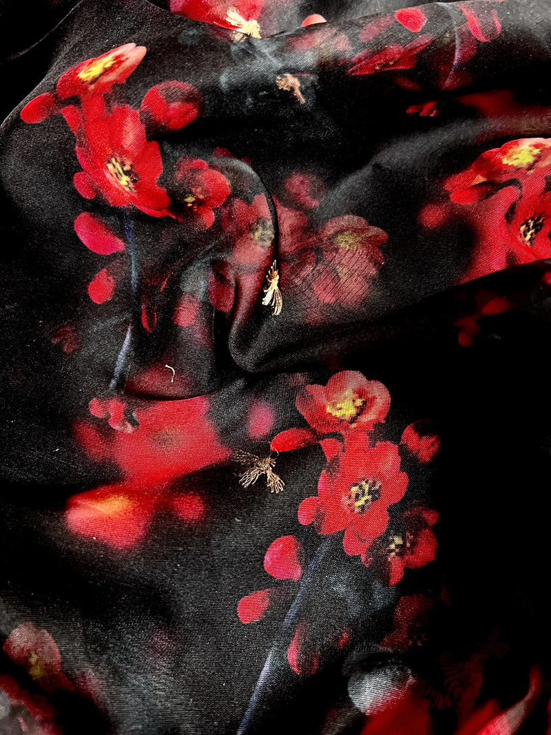 Black Color Soft Organza Dupatta with Embroidery, Sequin and Zari with Floral Digital Prints - Kaash