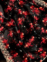 Black Color Soft Organza Dupatta with Embroidery, Sequin and Zari with Floral Digital Prints - Kaash