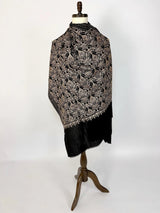 Black soft pashmina Kashmiri shawl with resham aari with muted gold zari, paisley design — Kaash Collection