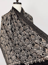 Black soft pashmina Kashmiri shawl with resham aari with muted gold zari, paisley design — Kaash Collection