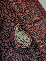Black soft pashmina Kashmiri shawl with resham aari embroidery, paisley design — Kaash Collection