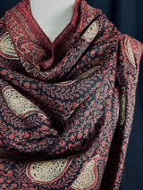 Black soft pashmina Kashmiri shawl with resham aari embroidery, paisley design — Kaash Collection