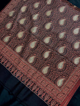 Black soft pashmina Kashmiri shawl with resham aari embroidery, paisley design — Kaash Collection