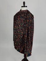 Black viscose blend wool Kashmiri shawl with chinar leaves pattern with parsley design — Kaash Collection