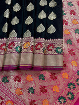 Black with Hot Pink Paithani Banarasi saree in banarasi silk with paithani border with meenakari work — Kaash Collection