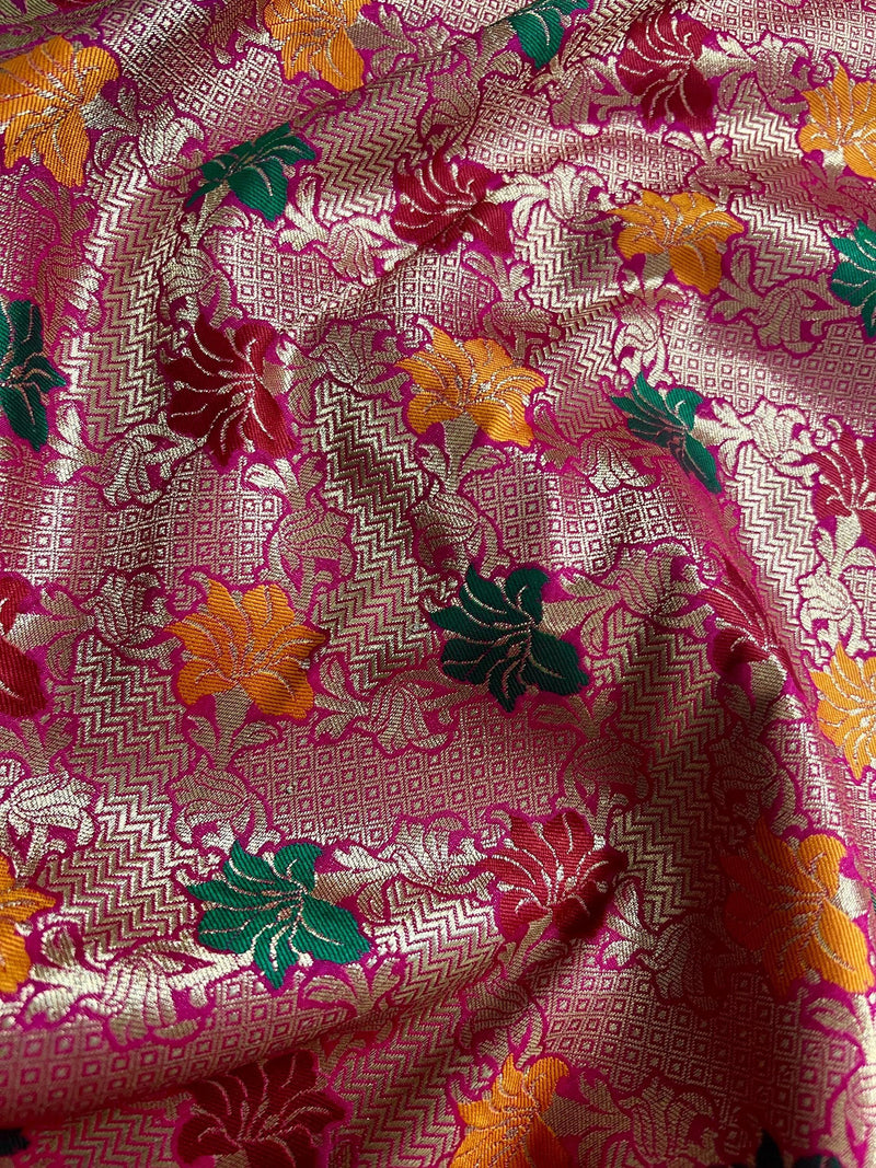 Black Color Traditional Banarasi Silk Handloom Saree with Paithani Border and Pallu | Meenakari Work | Black and Hot Pink Combination Saree - Kaash