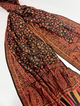 Black viscose blend wool Kashmiri shawl with chinar leaves pattern — Kaash Collection