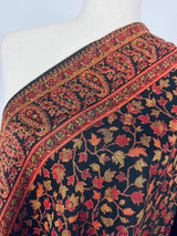 Black viscose blend wool Kashmiri shawl with chinar leaves pattern — Kaash Collection
