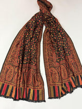 Black viscose blend wool Kashmiri shawl with chinar leaves pattern — Kaash Collection